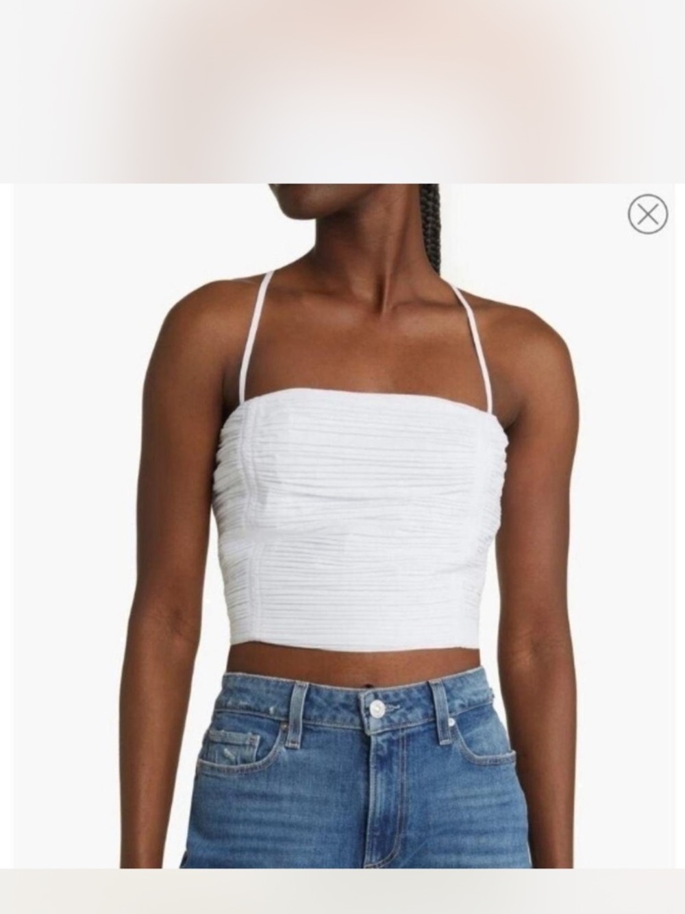 Madewell White Ruched Square-Neck Crop Top